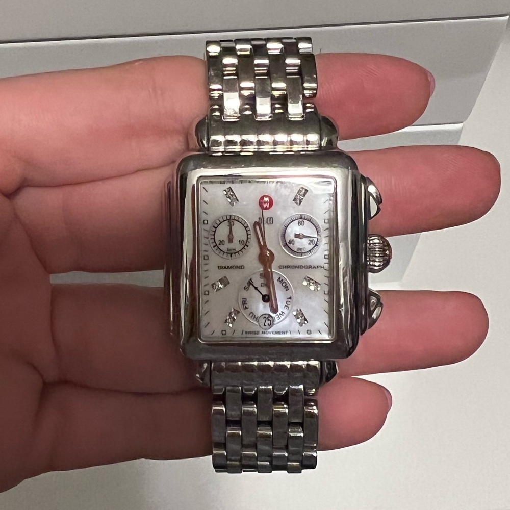 Michele deco stainless diamond dial watch